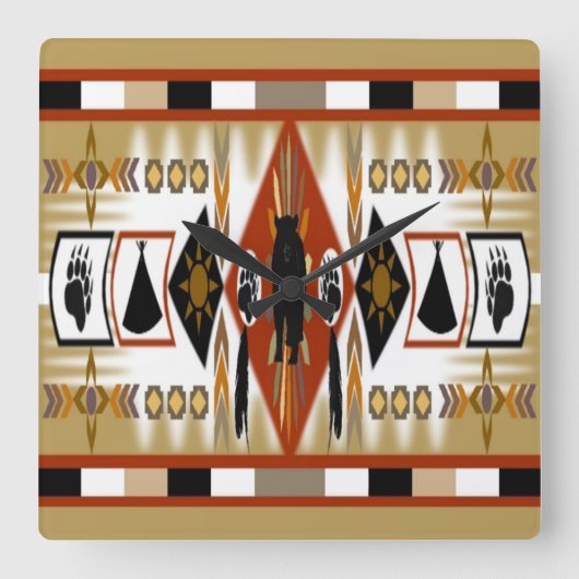 Amerikanische Bärenklan-Uhr Quadratische Wanduhr (Vorderseite)