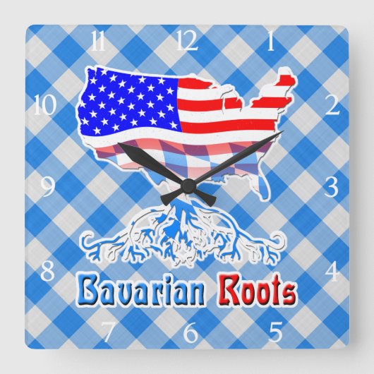 Amerikanische bayerische Roots Square Clock Quadratische Wanduhr (Vorderseite)