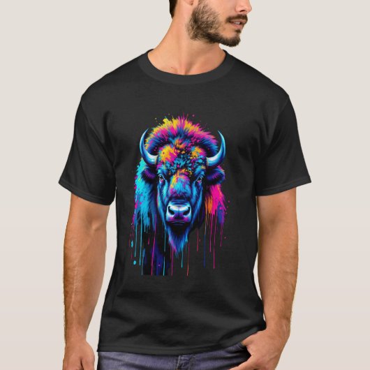 Amerikanische Bisonliebhaber Farbige Pop-Art Ameri T-Shirt (Vorderseite)