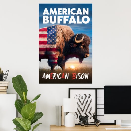 Amerikanische Bisons stehen auf dem Feld Poster (Heimbüro)