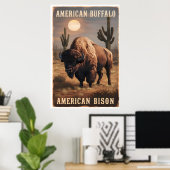 Amerikanische Bisons stehen in einer Wüste Poster (Heimbüro)