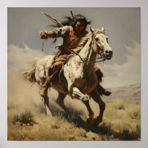 Amerikanische Brave Riding a Horse Poster