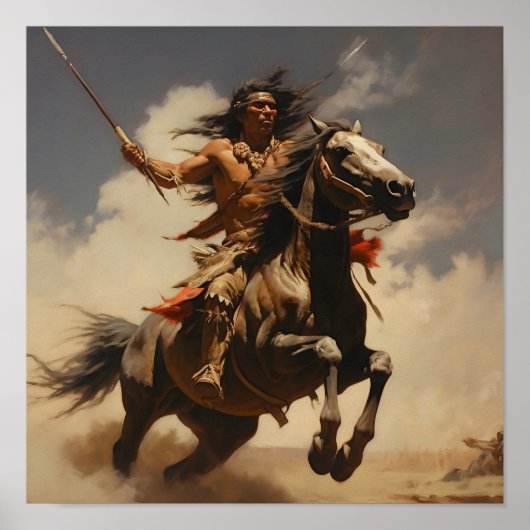 Amerikanische Brave Throwing a Spear von Horseb Poster (Vorne)