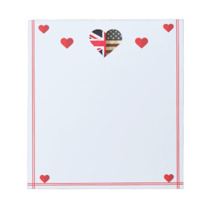Amerikanische britische Flaggen-Herzen romantisch Notizblock