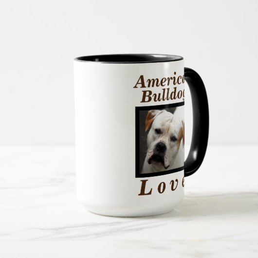"Amerikanische Bulldoggen-Liebe-" Hundegeschenk Tasse (VorderseiteRechts)