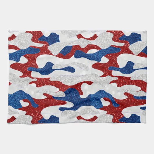 Amerikanische Camouflage 4. Juli Glitzer Geschirrtuch (Horizontal)