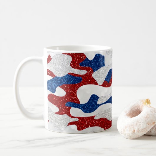 Amerikanische Camouflage 4. Juli Glitzer Kaffeetasse (Mit Donut)