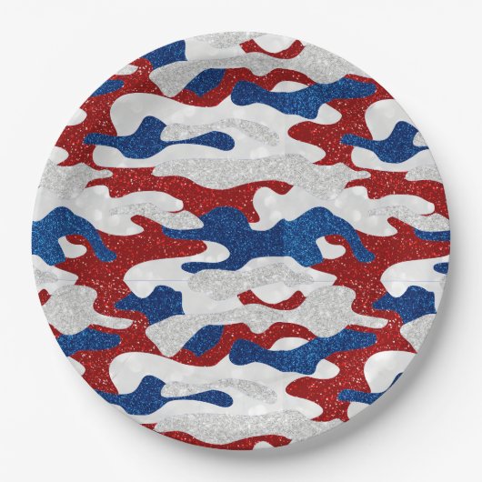Amerikanische Camouflage 4. Juli Glitzer Pappteller (Vorderseite)