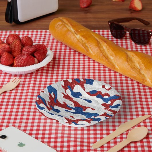 Amerikanische Camouflage 4. Juli Glitzer Pappteller (Picknick)