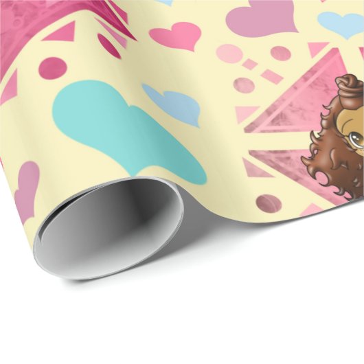 Amerikanische Chibi Girls and Hearls Geschenkpapier (Rolleneckpunkt)