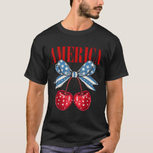 Amerikanische Coquette Kirsch-Schleife Patriotisch T-Shirt