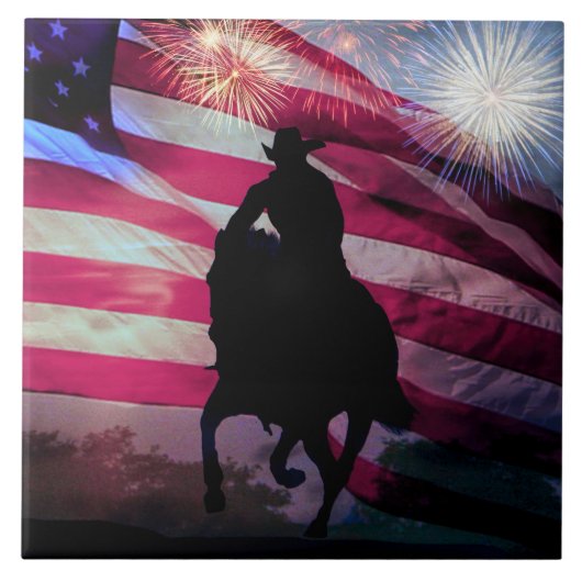 Amerikanische Cowboy-Flagge und Feuerwerk Fliese (Vorderseite)