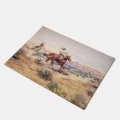 Amerikanische Cowboys bei Pferden Lassoen a Wolf Fußmatte (Schrägansicht)