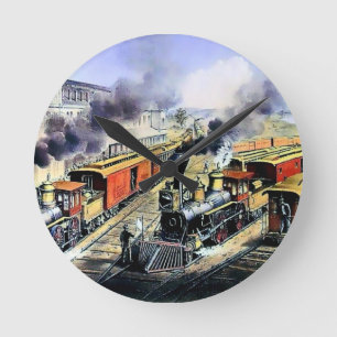 Amerikanische Eisenbahndampf-Motorzüge Runde Wanduhr