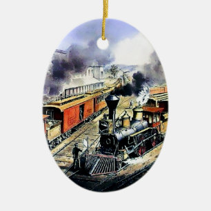Amerikanische Eisenbahndampflokomotiven-Züge Keramikornament
