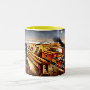 Amerikanische Eisenbahnverbindung nachts Zweifarbige Tasse