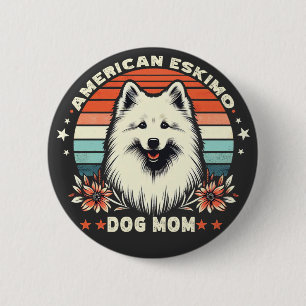 Amerikanische Eskimo-Hunde-Mama in Vintager Stille Button