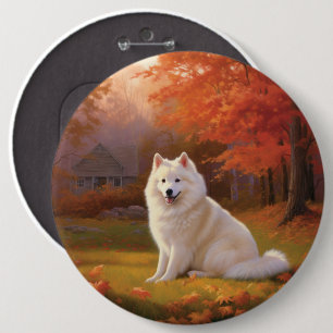 Amerikanische Eskimo im Herbst Leaves Fall Inspiri Button