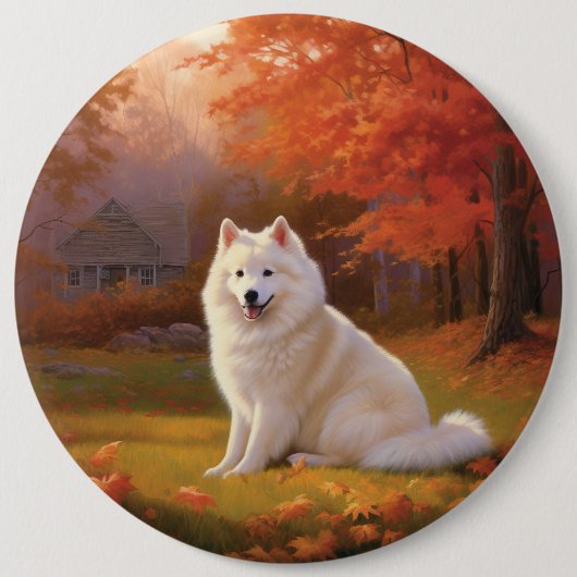 Amerikanische Eskimo im Herbst Leaves Fall Inspiri Button (Vorderseite)