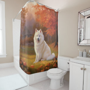 Amerikanische Eskimo im Herbst Leaves Fall Inspiri Duschvorhang