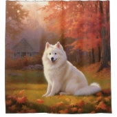 Amerikanische Eskimo im Herbst Leaves Fall Inspiri Duschvorhang (Vorderseite)