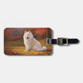 Amerikanische Eskimo im Herbst Leaves Fall Inspiri Gepäckanhänger (Vorderseite horizontal)