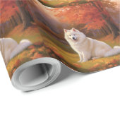 Amerikanische Eskimo im Herbst Leaves Fall Inspiri Geschenkpapier (Rolleneckpunkt)