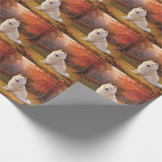 Amerikanische Eskimo im Herbst Leaves Fall Inspiri Geschenkpapier (Ecke)