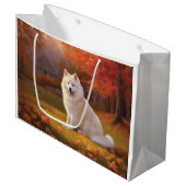 Amerikanische Eskimo im Herbst Leaves Fall Inspiri Große Geschenktüte (Vorderseite Schrägansicht)