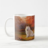 Amerikanische Eskimo im Herbst Leaves Fall Inspiri Kaffeetasse (Links)