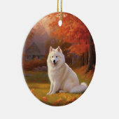 Amerikanische Eskimo im Herbst Leaves Fall Inspiri Keramik Ornament (Rechts)