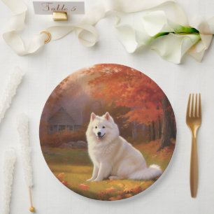 Amerikanische Eskimo im Herbst Leaves Fall Inspiri Pappteller