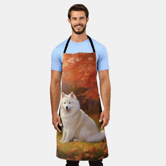 Amerikanische Eskimo im Herbst Leaves Fall Inspiri Schürze (Getragen)