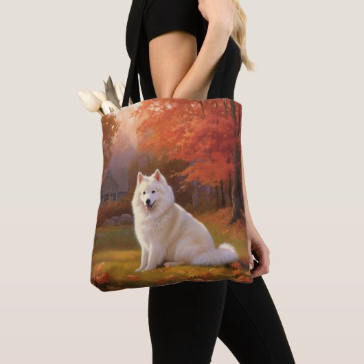 Amerikanische Eskimo im Herbst Leaves Fall Inspiri Tasche (Von Nahem)