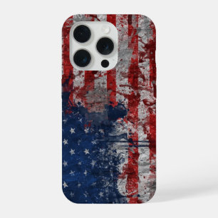 Amerikanische Fahne auf der Grunge-Wand gemalt iPhone 15 Pro Hülle