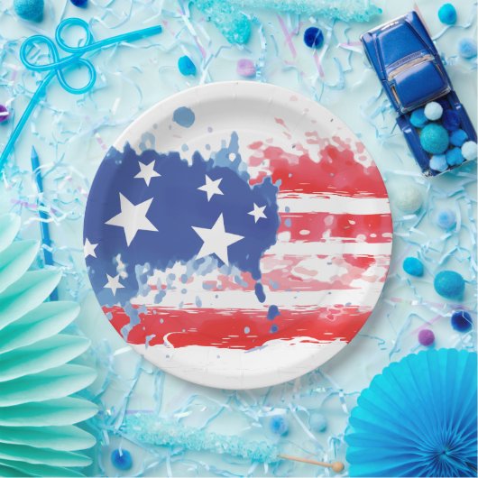 Amerikanische Fahne "Red White and Blue Paint Spri Pappteller (Party)