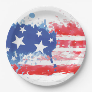 Amerikanische Fahne "Red White and Blue Paint Spri Pappteller