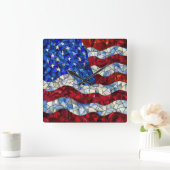 Amerikanische Fahne verkleidete Glashütte Quadratische Wanduhr (Zuhause)