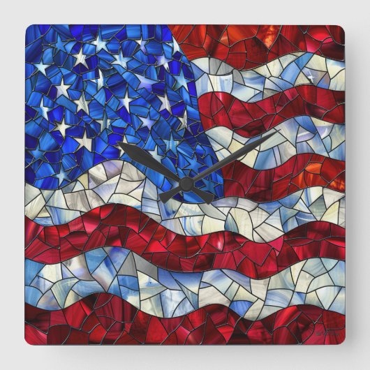 Amerikanische Fahne verkleidete Glashütte Quadratische Wanduhr (Vorderseite)