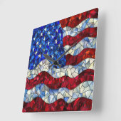 Amerikanische Fahne verkleidete Glashütte Quadratische Wanduhr (Winkel)