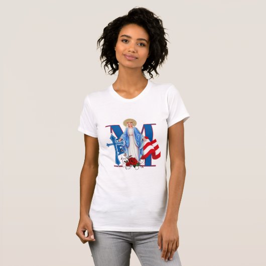 AMERIKANISCHE FLAG-JUNGFRAU MARY RELIGIÖSE ROSE T-Shirt (Vorne ganz)