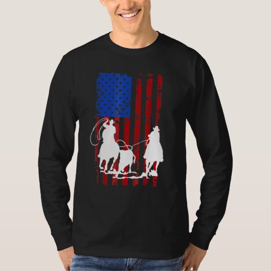 Amerikanische Flag Team Roping Pferd 4. Juli Patri T-Shirt (Vorderseite)