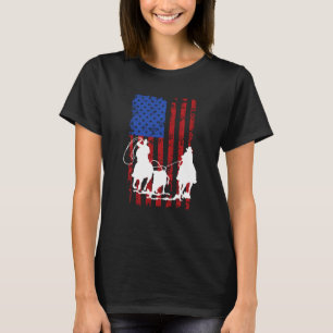 Amerikanische Flag Team Roping Pferd 4. Juli Patri T-Shirt