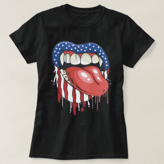 Amerikanische Flag Vampire Lips T-Shirt (Design vorne)