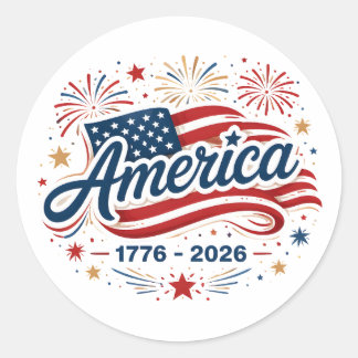Amerikanische Flagge 1776 2026 Feuerwerk Sterne Runder Aufkleber