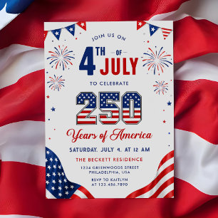 Amerikanische Flagge 250 Jahre 4. Juli Party Einladung