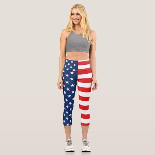 Amerikanische Flagge 4. Juli Capri Leggings (Vorderseite)