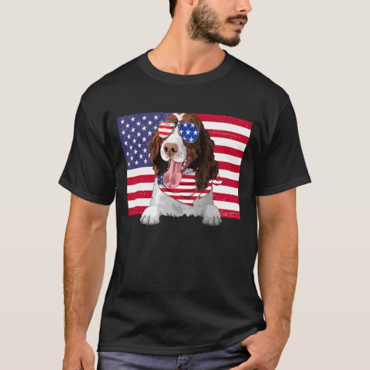 Amerikanische Flagge 4. Juli Englisch Springer Spa T-Shirt (Vorderseite)
