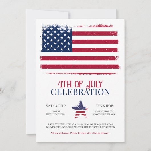 Amerikanische Flagge 4. Juli Feier Einladung (Vorderseite)