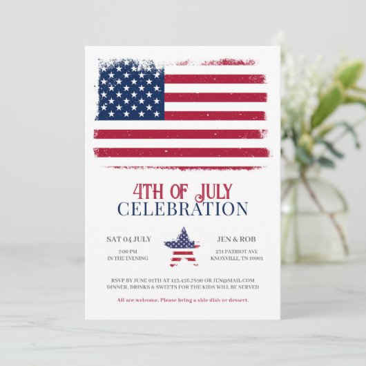 Amerikanische Flagge 4. Juli Feier Einladung (Stehend Vorderseite)